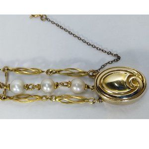 Vintage 14k Gold White Cultured Pearl Bracelet